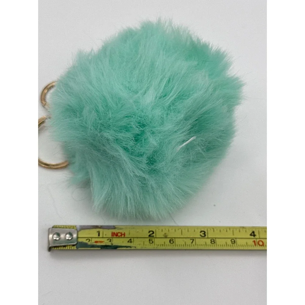 Mint Green Faux Fur Pom Pom Keychain Gold Tone Lobster Clasp Bag Charm